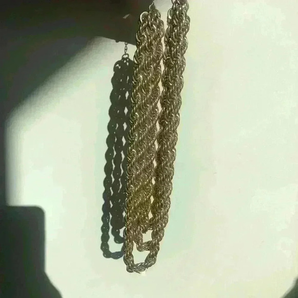 Faux Gold 3 Layer Robe Chain Modern Chunky Statement Necklace Minimalist - Picture 5 of 7